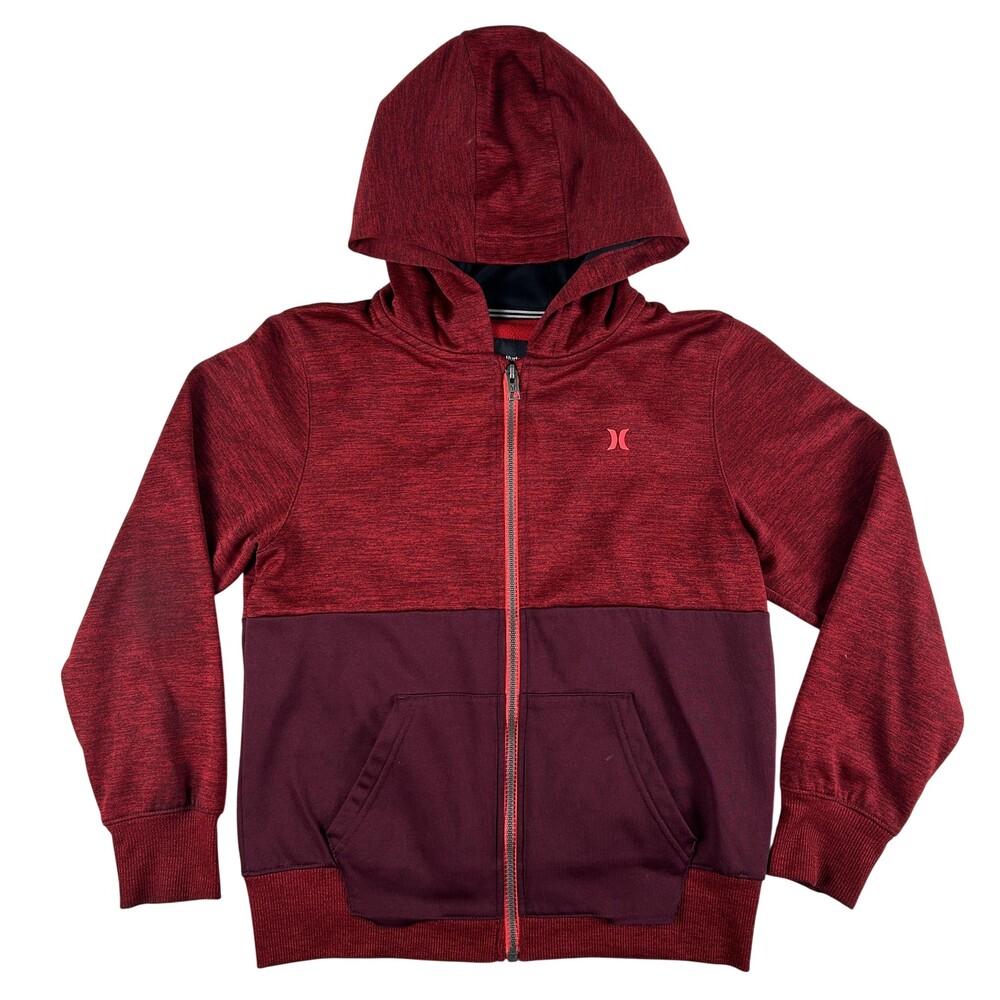 Hurley Hoodie Kids Medium Red Colorblock Full Zip Fleece Therma-FIT Sweatshirt